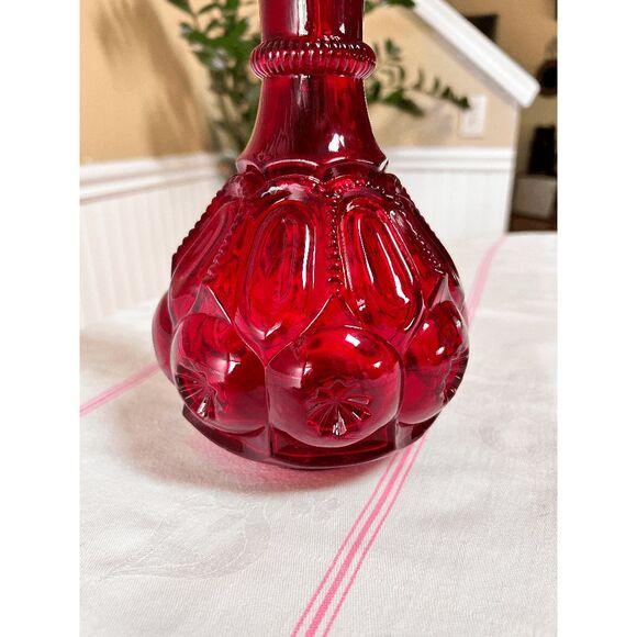 Vintage L.E. Smith Glass Vintage Ruby Red Moon and Stars Decanter with Clear Sto - Picture 2 of 8